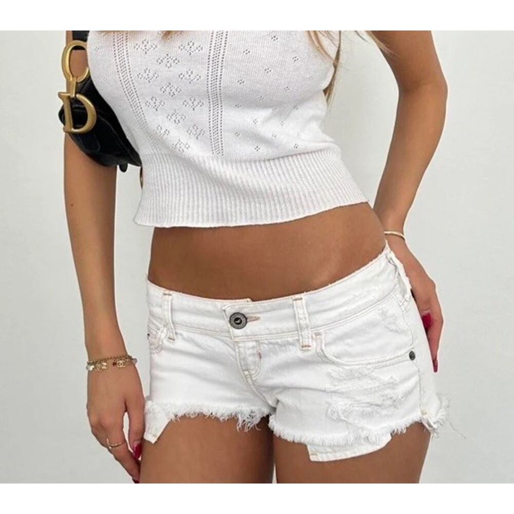 Paris Blues Vintage 90s Y2K White Jean Micro Short Shorts Sz 7